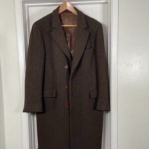 Brown Herringbone Tweed Overcoat, Medium, Wallachs